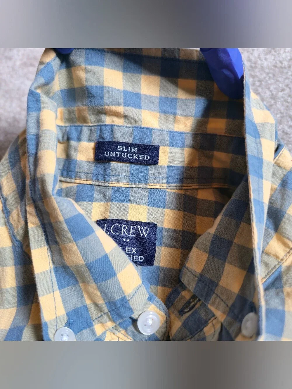J. Crew Button Down Shirt Mens M Slim Fit Yellow Blue Check Plaid Long Sleeve